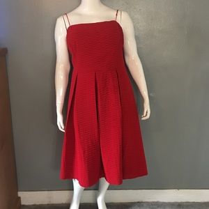 Red fit and flare dress with pockets